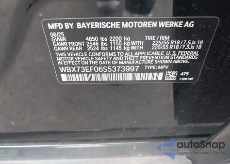 2025 BMW X1 xDrive28I from USA, damaged, VIN WBX73EF06S5373997